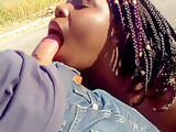 Juicy ebony gives bwc an interracial outdoor blowjob in the hood of my car