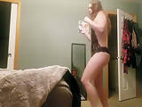 REAL roommate caught on hidden spy cam taking selfies in lingerie!
