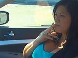 Christina Smoking VS120 in Car