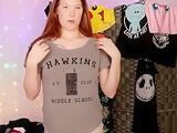 Real redhead shows you and tries on her favourite t-shirts